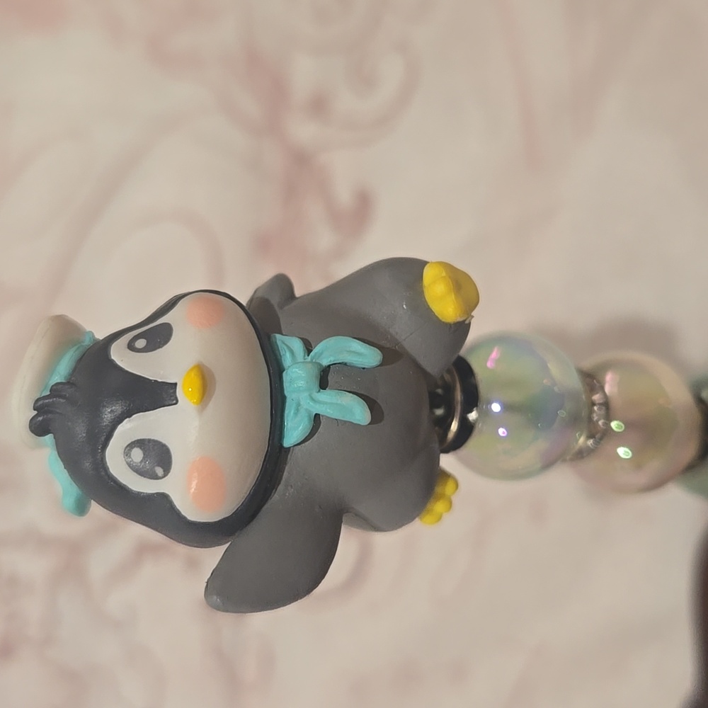 Cute Penguin Topper Pencil with Beads. Incl Xtra Lead & Ink 2 Convert To A Pen
